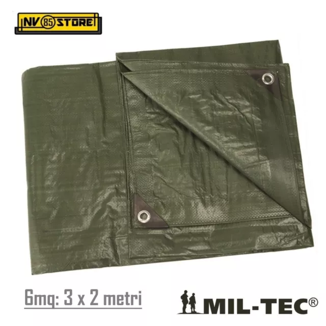 Telo di Copertura Occhiellato 3 x 2 metri MIL-TEC MILTEC con Occhielli Verde OD