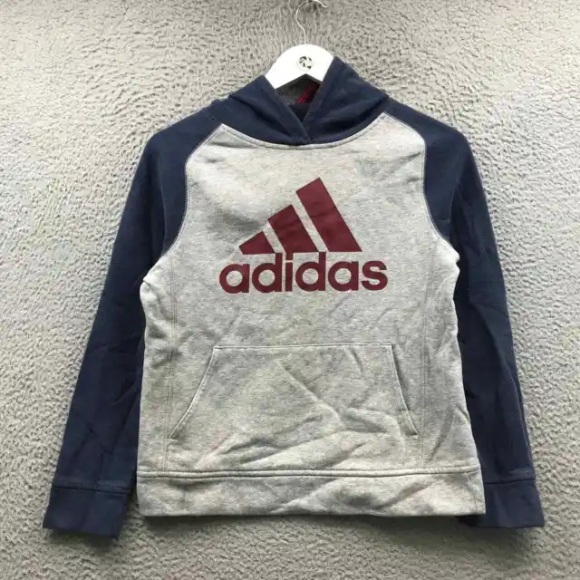 Adidas Sweatshirt Hoodie Boys Youth Medium M Long Sleeve Graphic Logo Gray Navy
