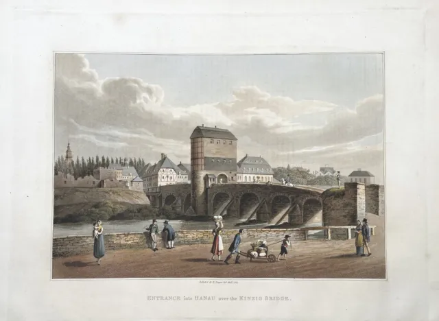 Hanau Kinzigbrücke Hessen -aquatinta Bowyer 1814