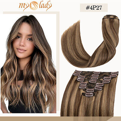 Extra Thick Double Weft Clip In Remy Human Hair Extensions Full Head Highlight M
