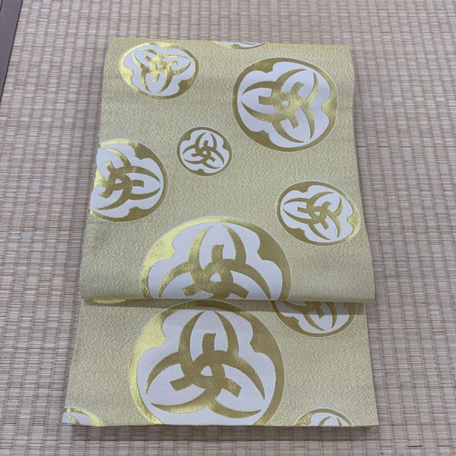 Japanese used Maru OBI KIMONO belt Pure Silk traditional woven fabric KABUKI