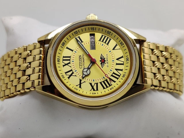OROLOGIO CITIZEN AUTOMATICO da uomo placcato in oro con giorno e data OROLOGIO CITIZEN AUTOMATICO da uomo placcato in oro con giorno e data