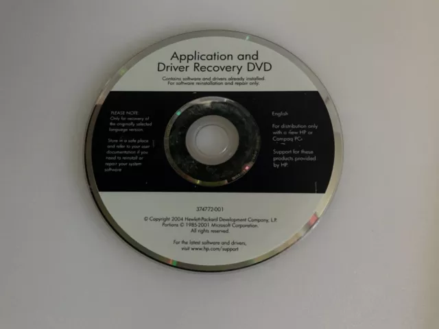 CD de recuperación de aplicaciones y controladores HP 2004