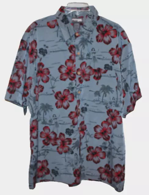 Extreme Gear Hawaiian shirt men's X-Large XL gray & red hula girl hibiscus