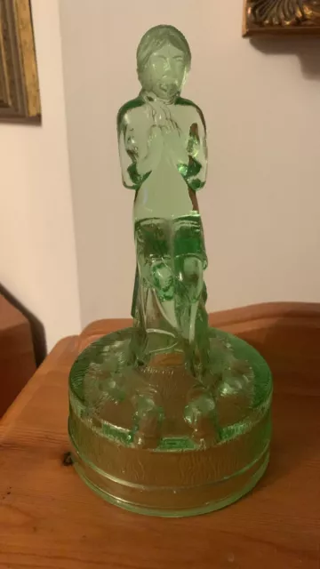 ART DECO SOWERBY Green Glass LADY FLOWER FROG