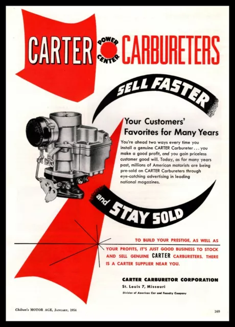 1954 Carter Carburetor St Louis MO Power Center Carburetors Vintage Print Ad