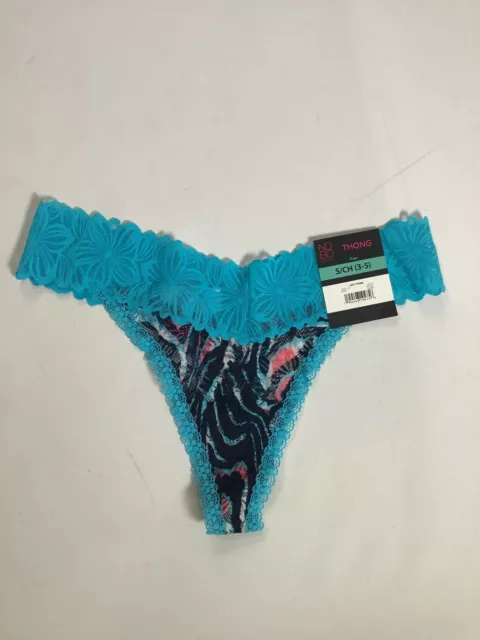 Womens No Boundaries Blue Pattern Lace Thong NEW! NWT