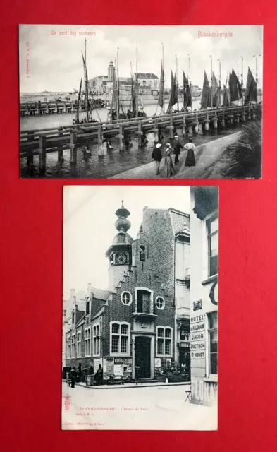2 x AK BLANKENBERGE in Belgien um 1900 Hafen und Hotel de Ville  ( 42129