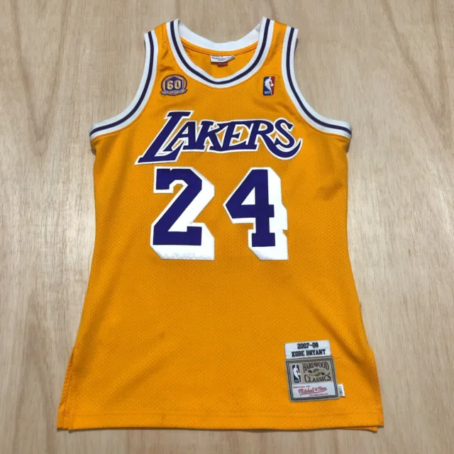 100% Authentic Kobe Bryant Mitchell Ness #24 Gold Lakers Jersey Mens Size  36 S