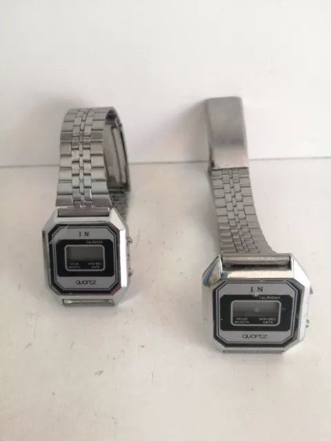 Raro Orologio Acciaio Quartz Lcd In Calendario Anni '80