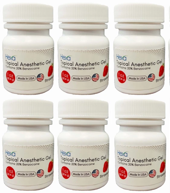 Topical Anesthetic Gel, Hexa, Made in USA, 1 oz, (Buy 5 get 1 bottle FREE)