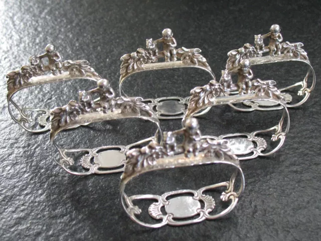 6 Napkin Rings Silver 835 With Putto And Squirrel