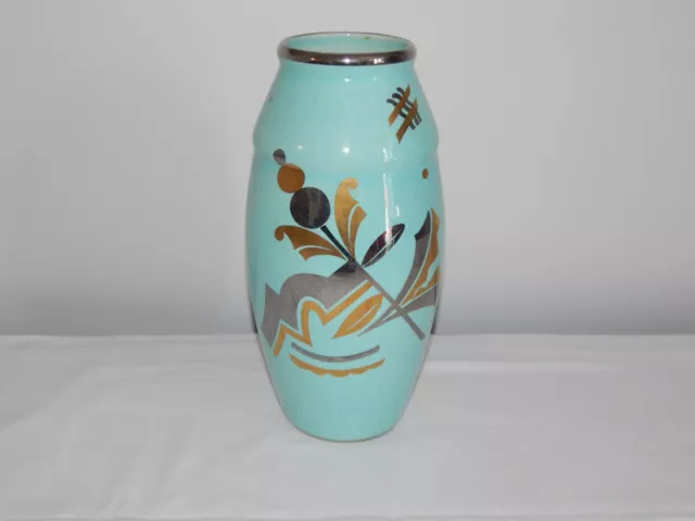 ANCIEN VASE Art Déco en Céramique Craquelée Bleu St Radegonde GUSTAVE ASCH Signé