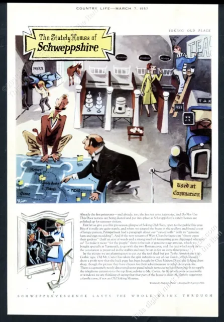 1957 George Him stately home skeleton closet art Schweppes vintage print ad