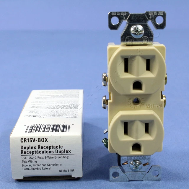 New Cooper Ivory COMMERCIAL Grade Outlet Receptacle NEMA 5-15R 15A 125V CR15V