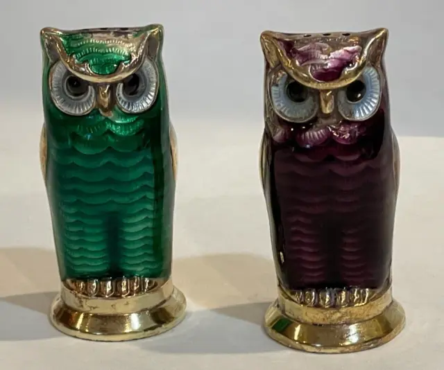 David Andersen Norway Sterling Enamel Owl Salt & Pepper Shaker 2 colors