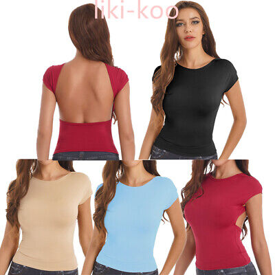 Backless Short Sleeve Blue Y2K Crop Top Women Casual O Neck TShirts Sexy Cut Out