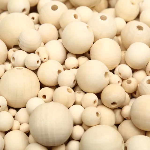 Natural Wood Bead Unpainted Unfinished Round Wooden Beads Spacer Ball 4mm - 60mm 2