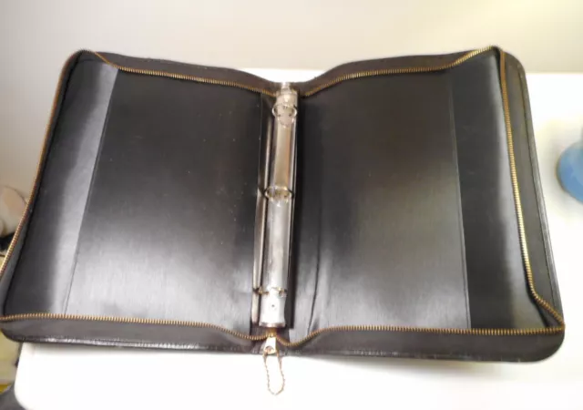 Vintage Black Leather 3 Ring Binder with zipper & 2 large pockets