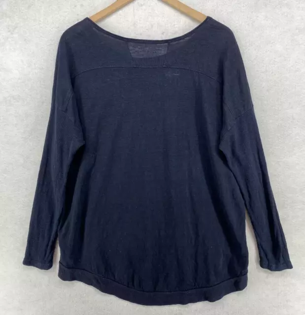 EILEEN FISHER Top M Linen Slub Jersey Tunic Round Neck Long Sleeve Navy Blue 3