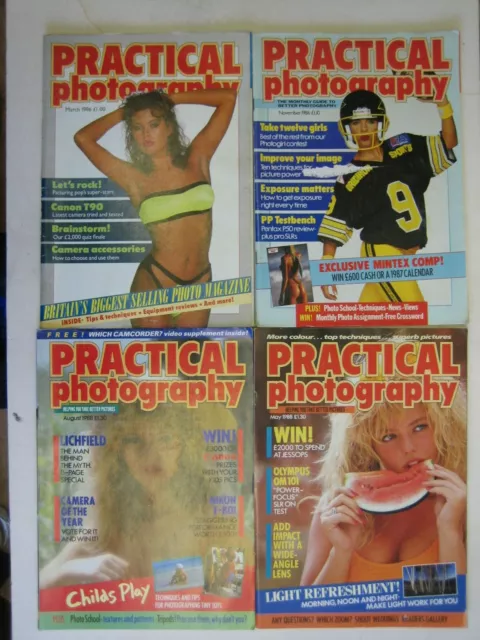 4 Vintage issues of Practical Photography Magazine 1980s retro fun camera photo