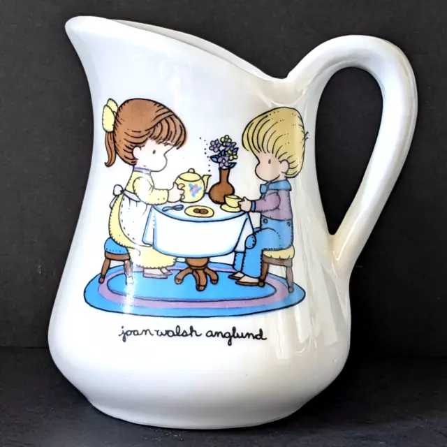 VINTAGE JOAN WALSH ANGLUND WHITE CHINA JUG with CUTE CHILDREN 11cm tall