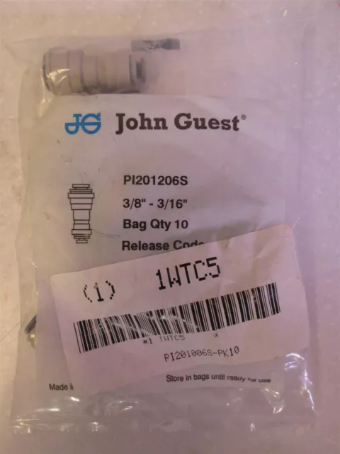 Lot of 10 John Guest 5/16" x 3/16" Plastic Tube Reducer Union 150 PSI NEW