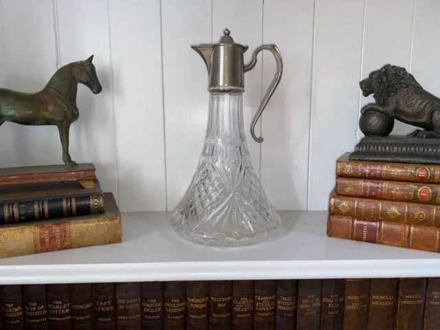 Stunning Heavyweight Vintage Silver Plate Glass Claret Jug,Decanter,Antique