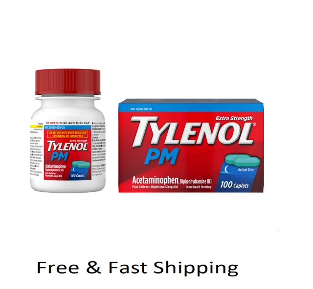 New Tylenol PM Extra Strength Pain Reliever & Sleep Aid Caplets, 100 ct