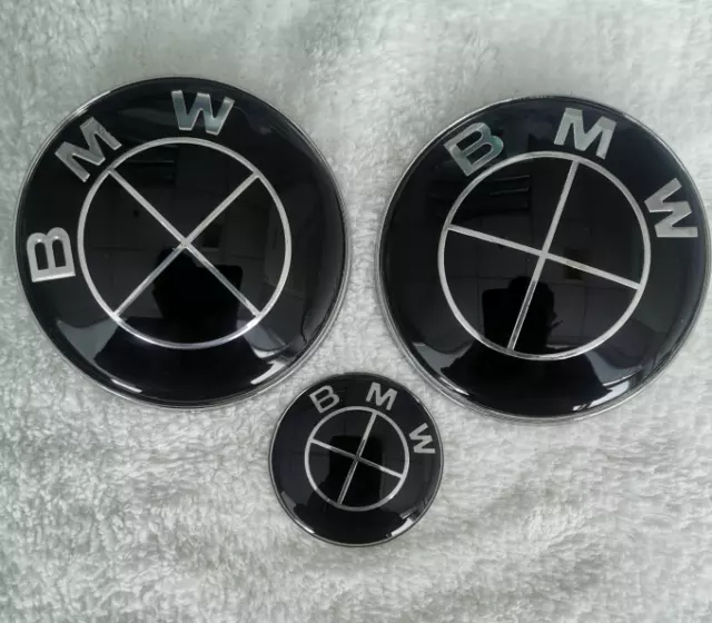 NEW 3PCS For BMW Heritage Emblem Kit 82mm Hood 74mm Trunk 45mm Steering Wheel