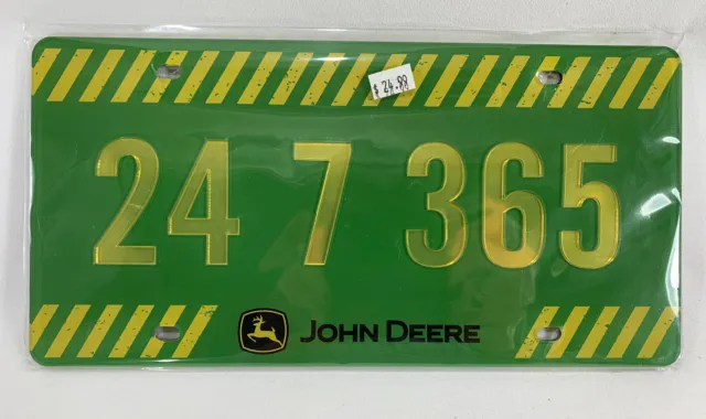 John Deere License Plate 24 7 365 - Farming Legend Green Ridged Plastic MAN CAVE