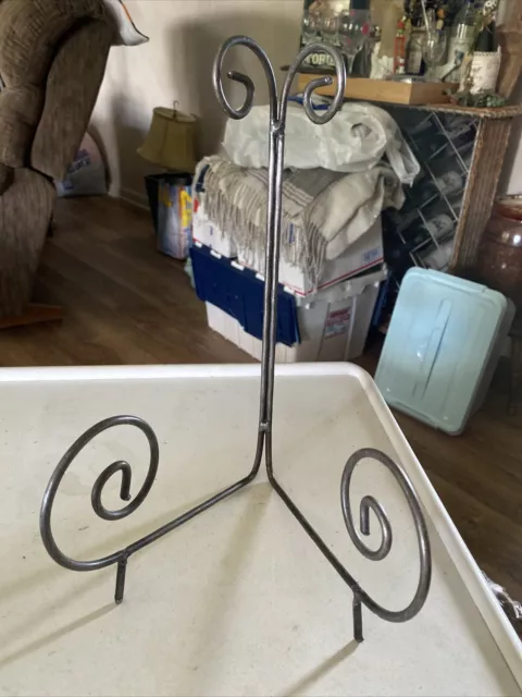 Large VTG Scrolled Black Wrought Iron Book Stand Holder Art Display Easel