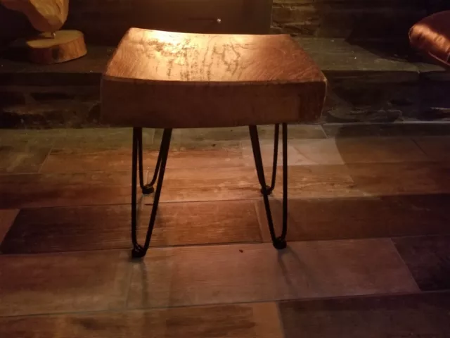 Unique Hand Crafted Solid Oak stool with Steel Legs Oak 100 Year Old Very Rustic