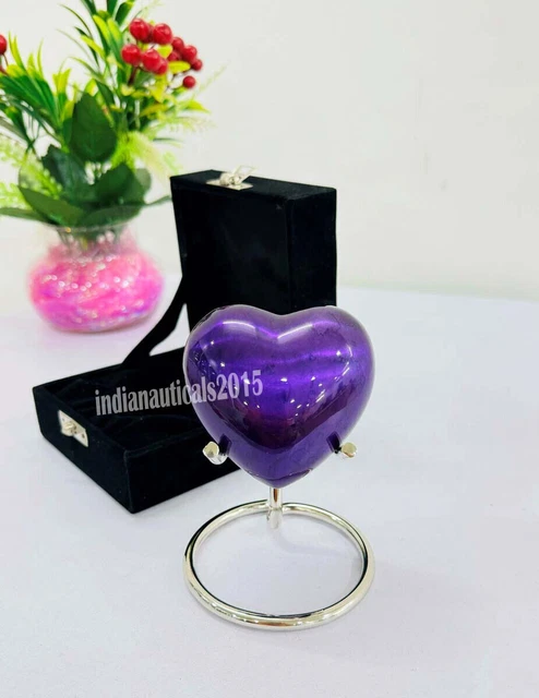 Mini Heart Urn, Cremation Urn for Human Ashes Purple Keepsake Urn w/Box & Stand