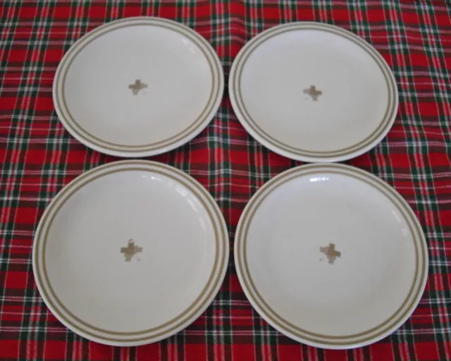 Vintage Syracuse China RESTAURANT 6 1/2" Plates GOLD CROSS ~ Set of 4 ~