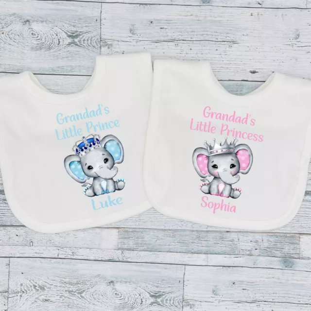 Grandad's Little Prince / Princess Personalised Elephant Baby Bib Vest Grow Tee 2