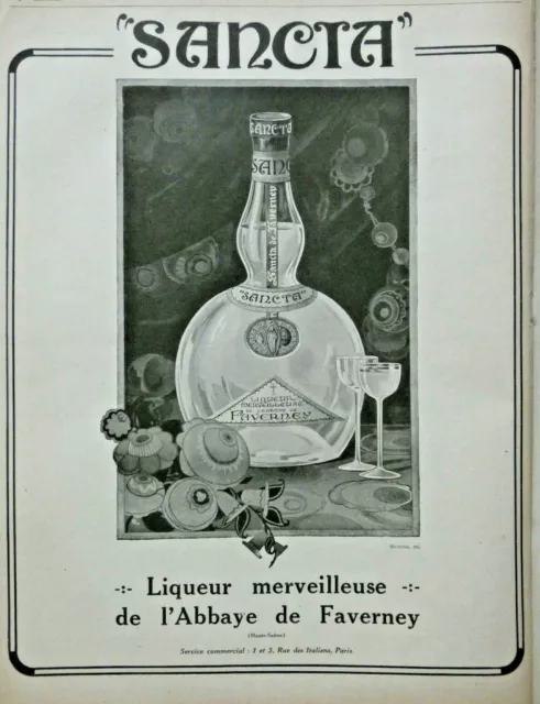 Publicité De Presse 1920 Sancta Liqueur Merveilleuse De L'abbaye De Faverney -