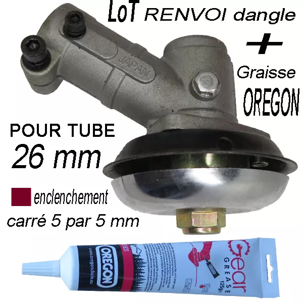 tete Renvoi d angle debroussailleuse carre 5x5 tube 26mm + tube graisse OREGON