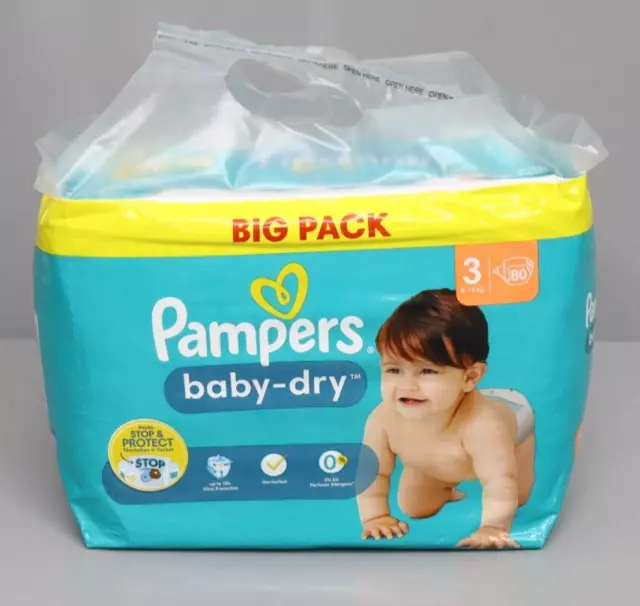 Pampers baby-dry Windeln Größe 3 (6-10 kg) Big Pack 80 Stück Neu mit Rechnung
