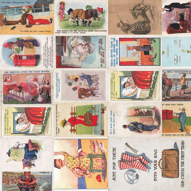 Job lot 19 of Early 20th Century Seaside Risque Humors VTG Postcards