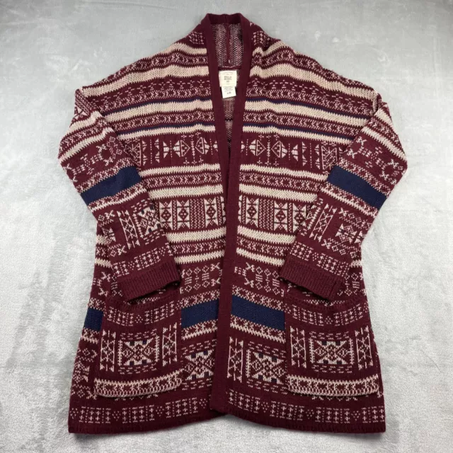 Billabong XL Open Cardigan Sweater Burgundy Southwest Aztec Boho