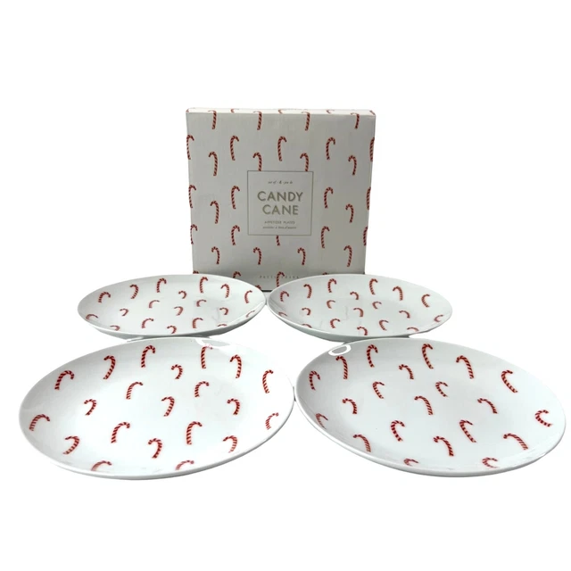 Pottery Barn Candy Cane Appetizer Plates Set of 4 In Box Christmas Holiday