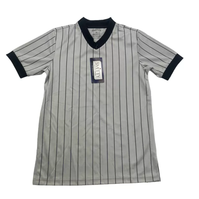SMITTY Referee Official Shirt Adult Medium M Gray Black Striped Short Sleeve NWT