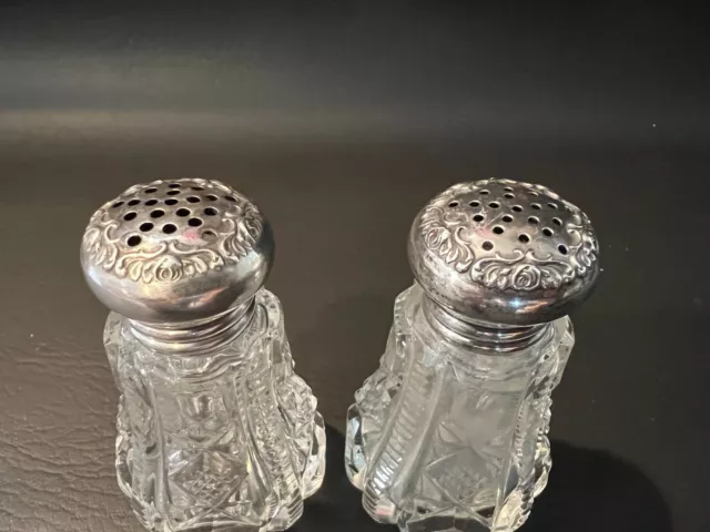 Set of Vintage RM & S Sterling Silver & Cut Crystal Salt Pepper Shakers
