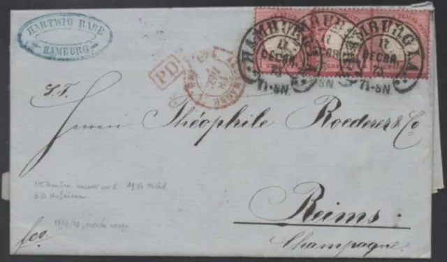 Deutsches Reich 1872, Mi 19 VI, 19, 19 auf Brief von Hamburg nach Reims  (B 298)