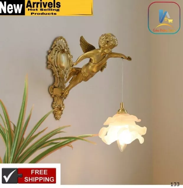 Wall Lamp French Fetors Angel Aisle Medieval Luxury Brass Crystal Light Sounce