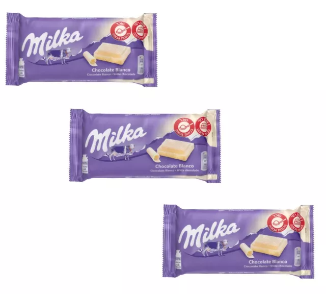 3x Milka White Chocolate  Snack Bar Kosher Dairy  100g