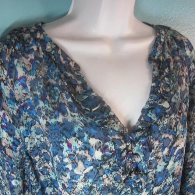Joie Womens Size XS  Silk Blue Floral V-Neck Blouse Oversized Ruffled V-Neck