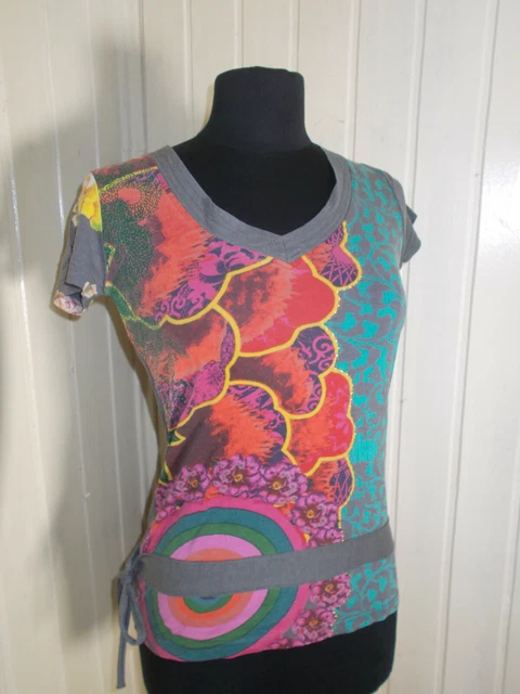 Tunique Desigual Femme Taille XS/34 – Multicouleur, Coton, Col V, Occasion