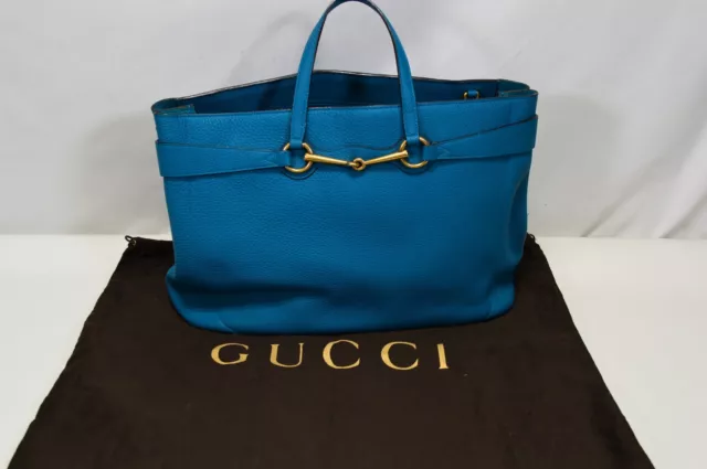 Gucci Large Bright Bit Tote Horsebit Turquoise Blue Purse Missing Strap